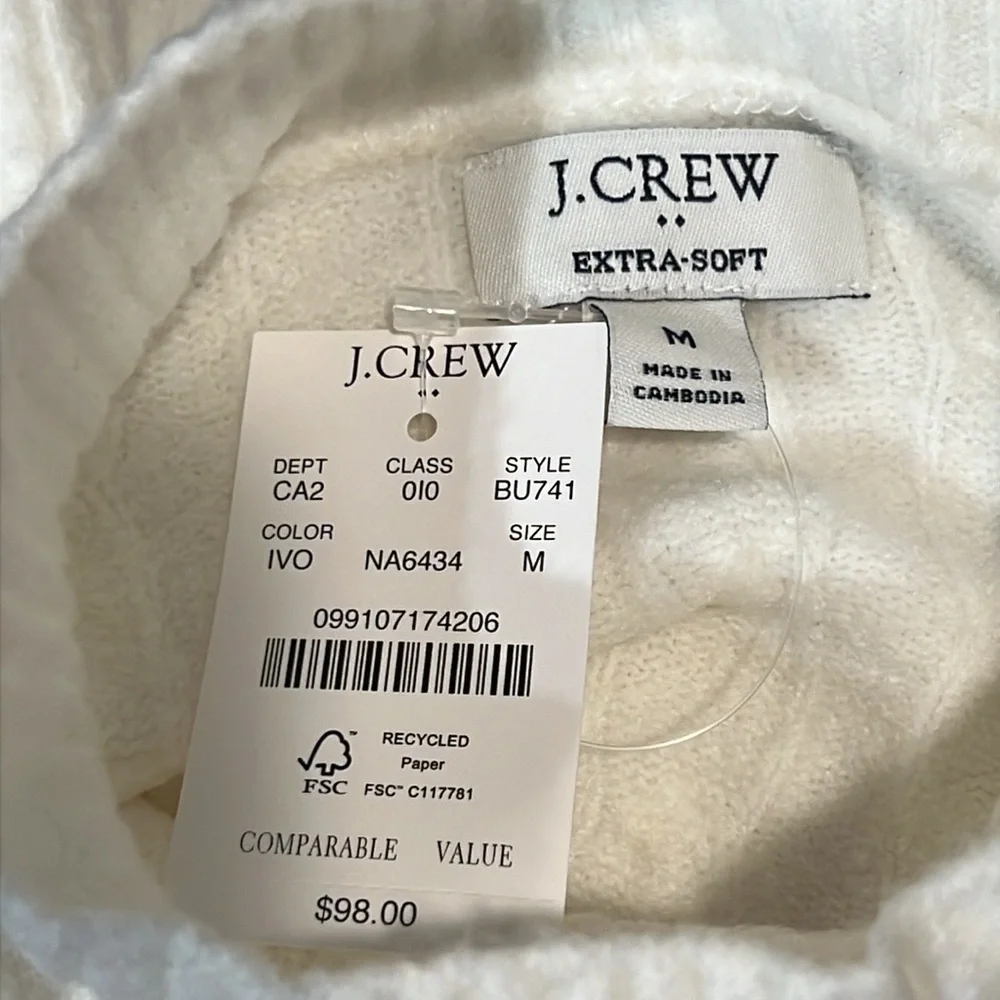 J. Crew Cable-Knit Mockneck Sweater/ Extra-Soft Yarn